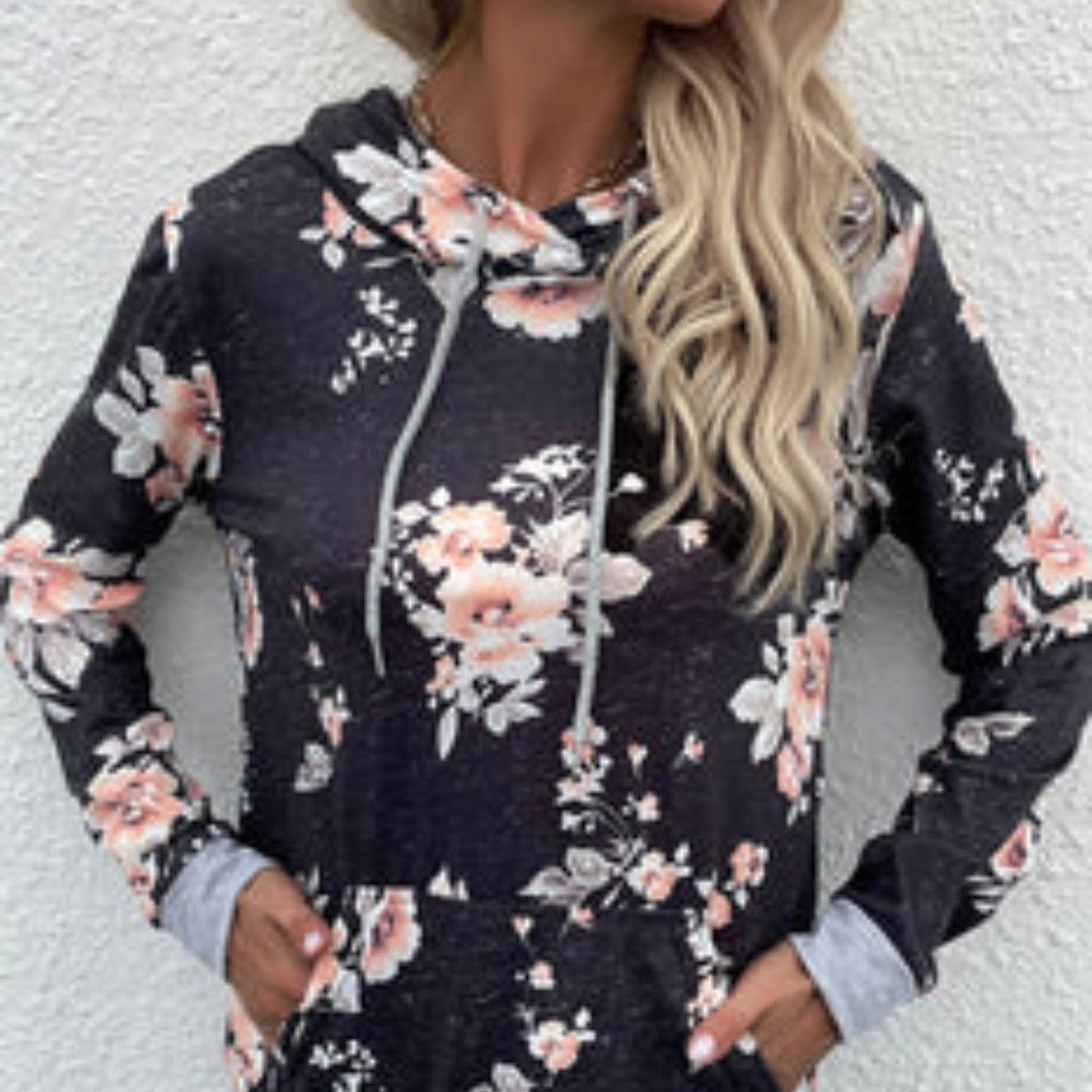 Pink Floral Botanic Long Sleeve Hoodie